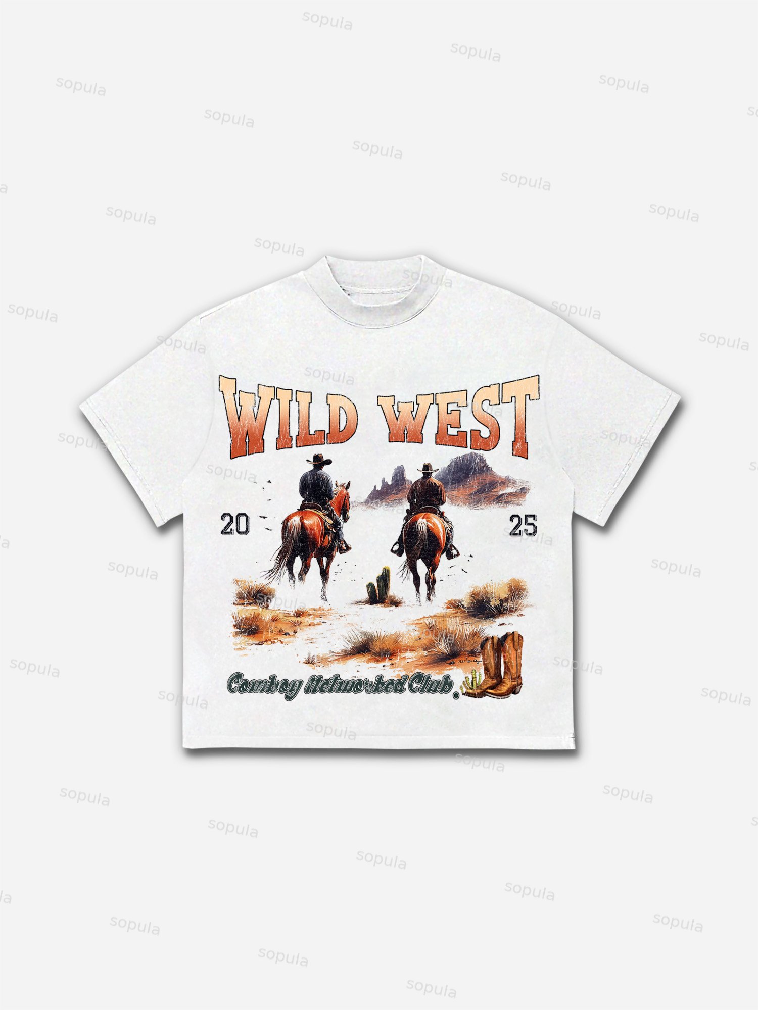 Men's Vintage Wild West Graphic Cotton T-shirt - SOPULA