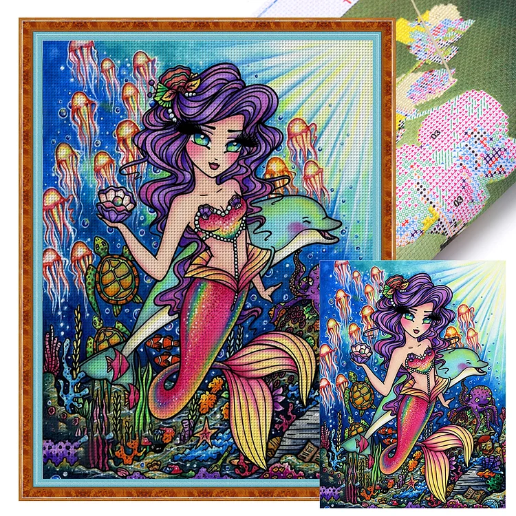 『YiShu』Mermaid Underwater World - 11CT Stamped Cross Stitch(50*65cm)