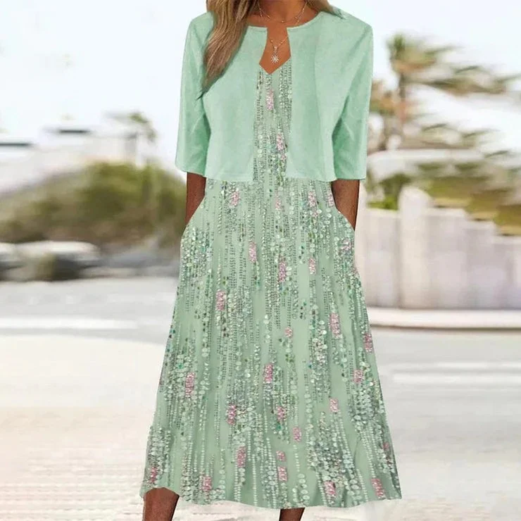 Women's Fashion Elegant Two-piece Casual Loose Midi Dress