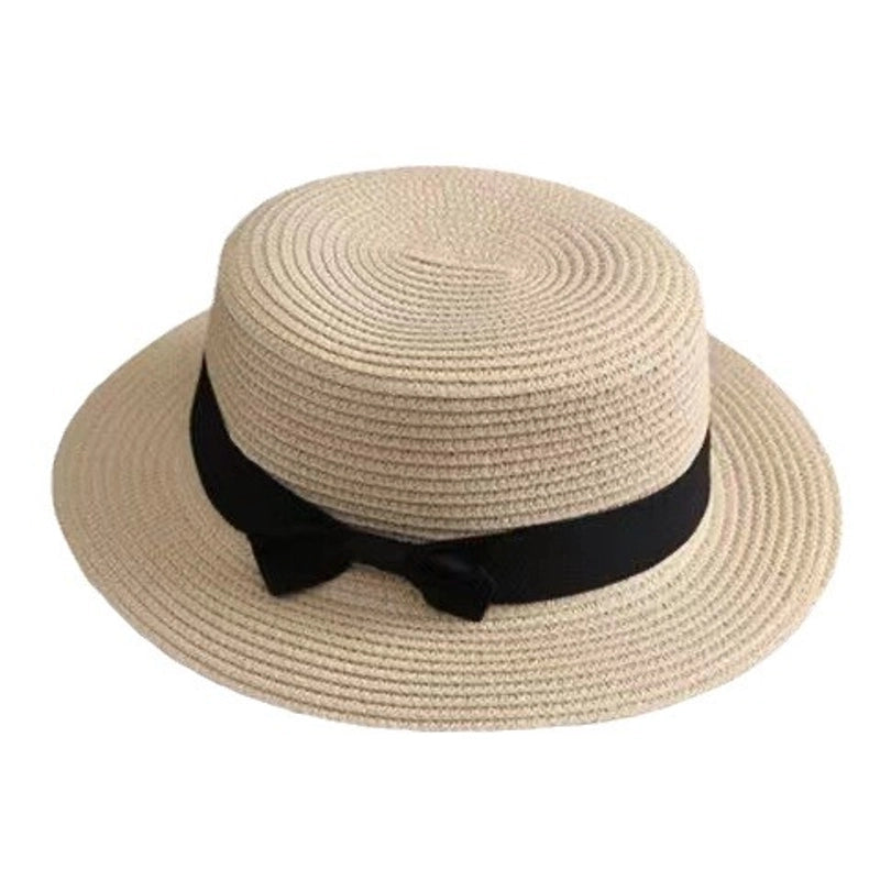 Straw Hat Summer Travel Bow Big Flat Top Hat Sunshade Sun Protection Retro Small Top Hat Beach Hat