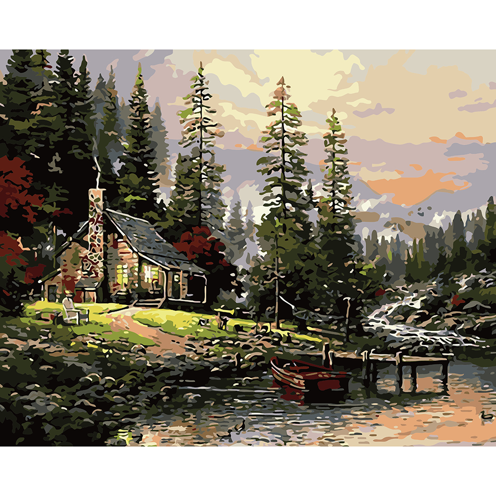 

40*50cm - Painting By Numbers - Riverside Hut, 501 Original