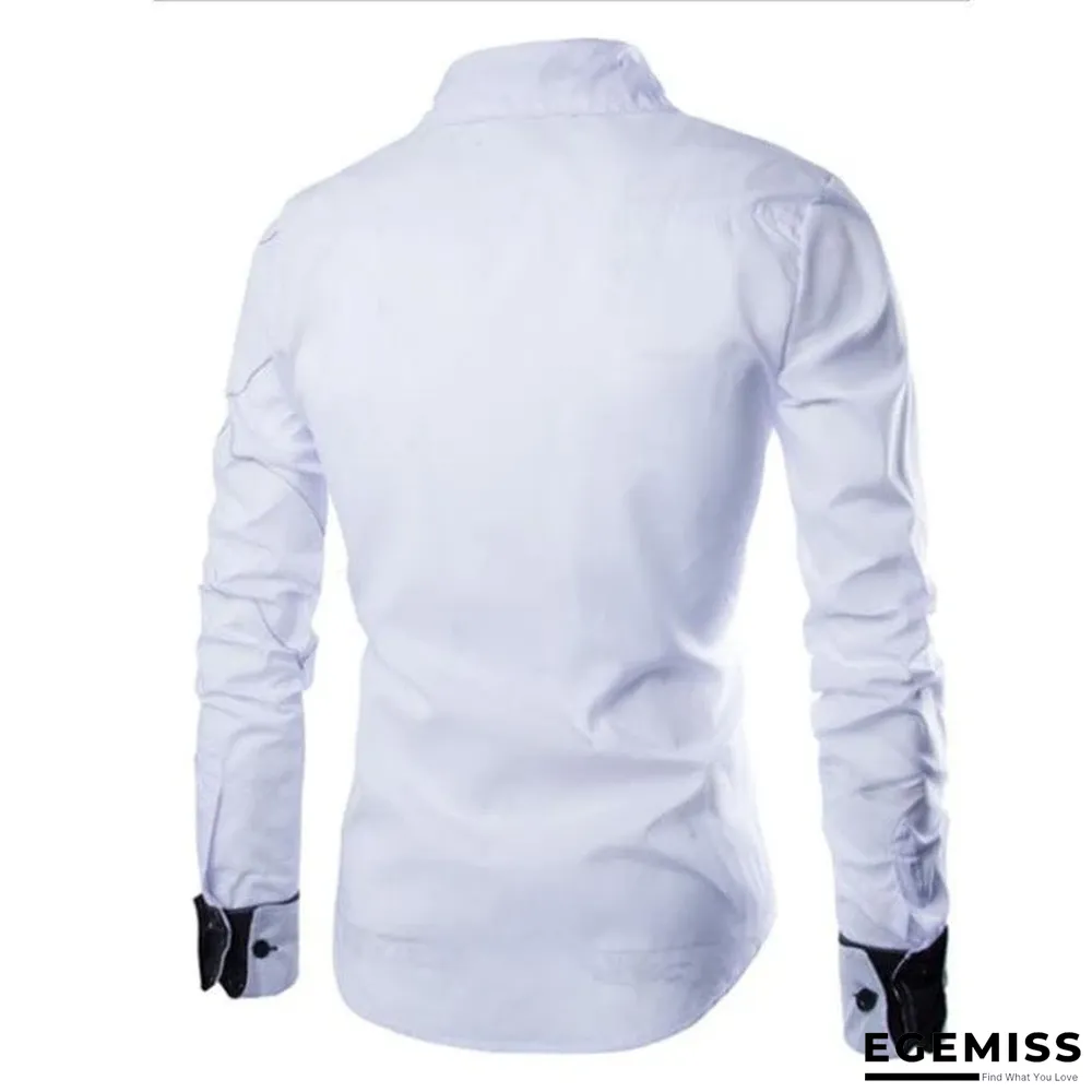 Classic Men Business Plaid Patchwork Long Sleeve Solid Color Office Shirts | EGEMISS