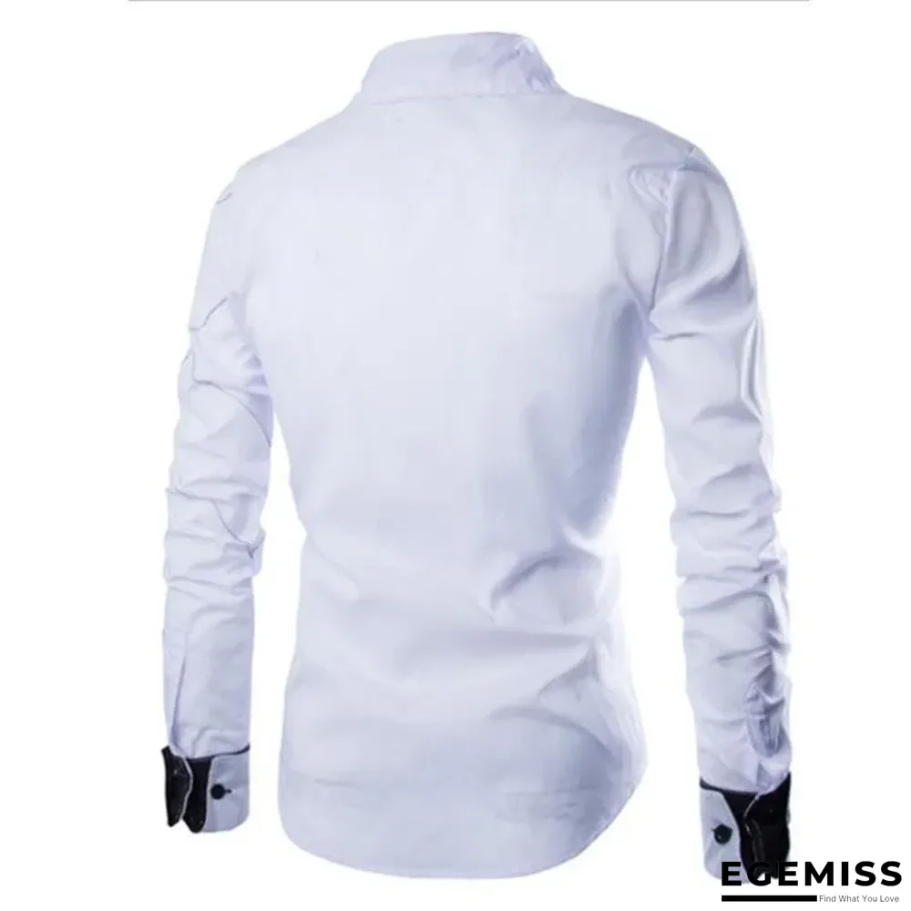 Classic Men Business Plaid Patchwork Long Sleeve Solid Color Office Shirts | EGEMISS