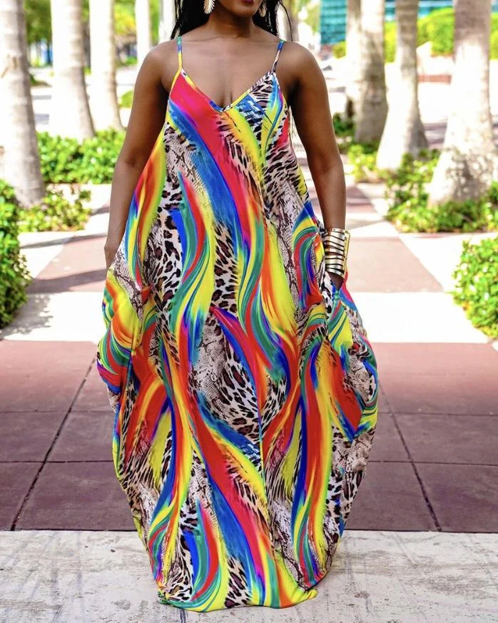 Printed Large-length Loose Suspender Skirt