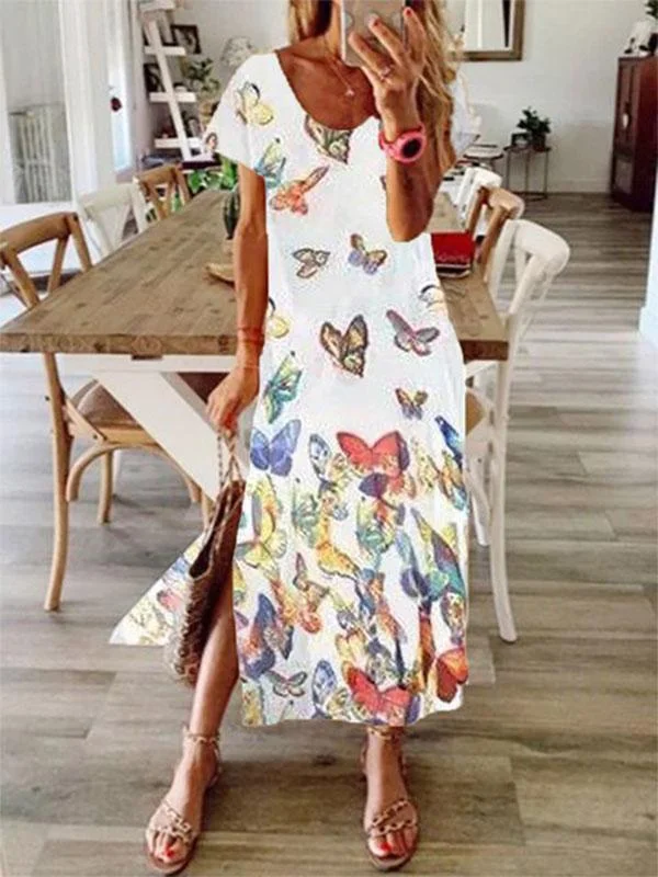 Butterfly Cotton Split Print Women's Dress
