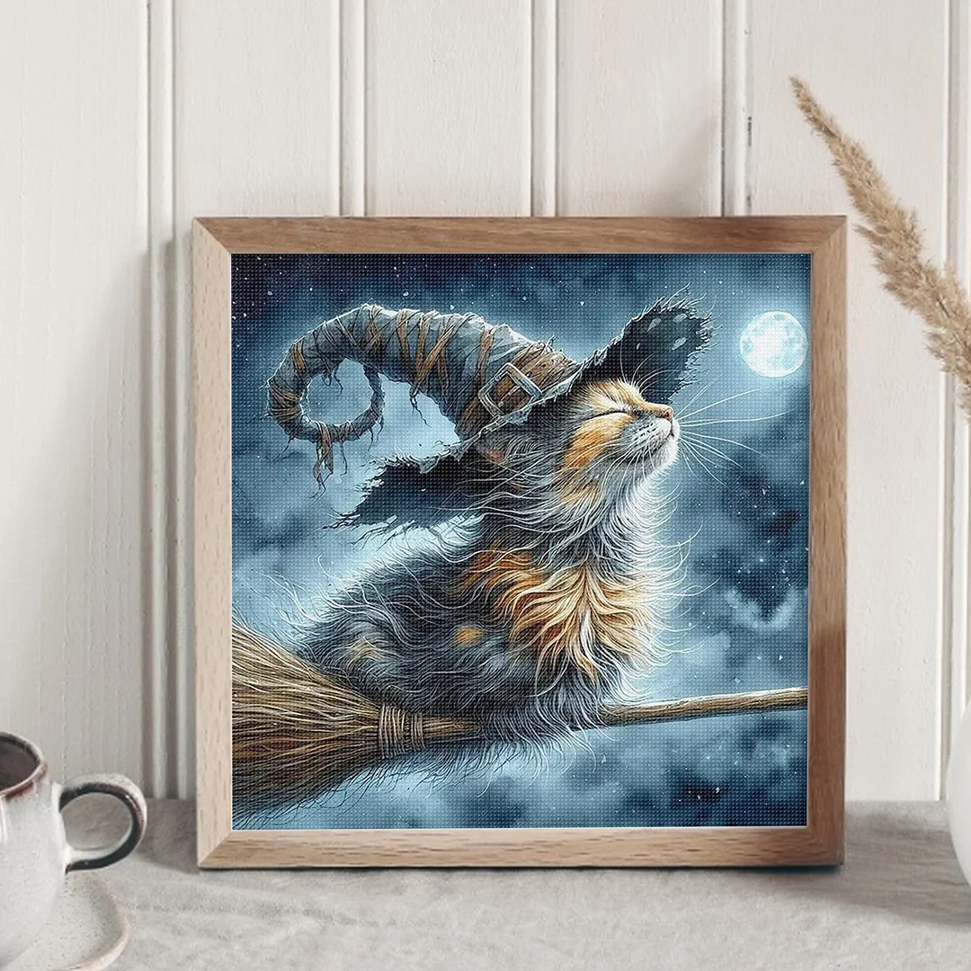 Magical Cat Full 14CT 2 Strands DIY Counted Cross Stitch Kits 40x40cm Embroidery Needlepoint Starter Kits for Adults Home Decor