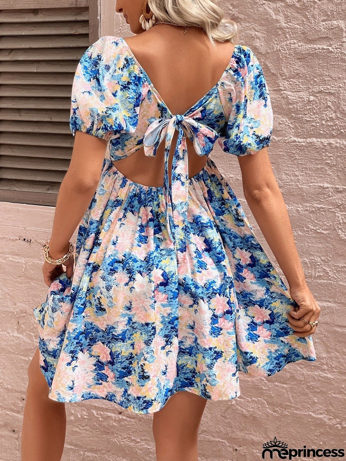 Floral Square Neck Puff Sleeve Dress