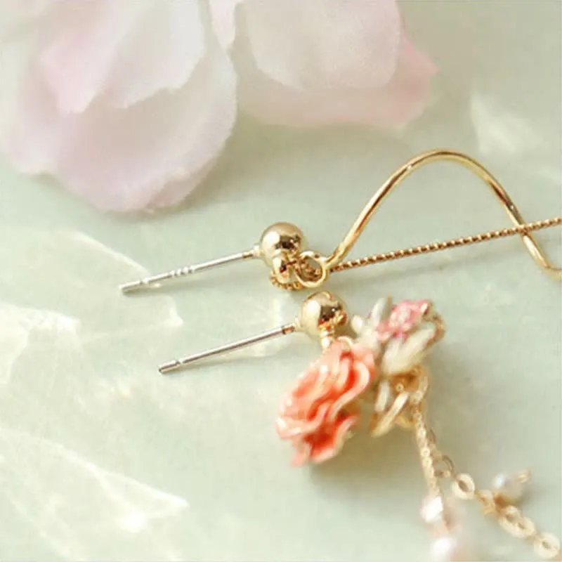Asymmetrical Cat Blossom 925 Sterling Silver Stud Earrings Ear Clip