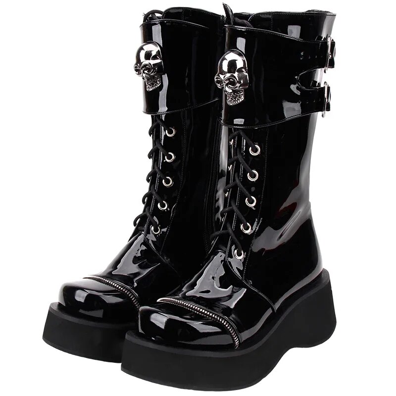 VCshoes Japan Gothic Style Women Motorcycle Cool Punk Boots Lady Lolita Shoes Woman High Heels Pumps Skull