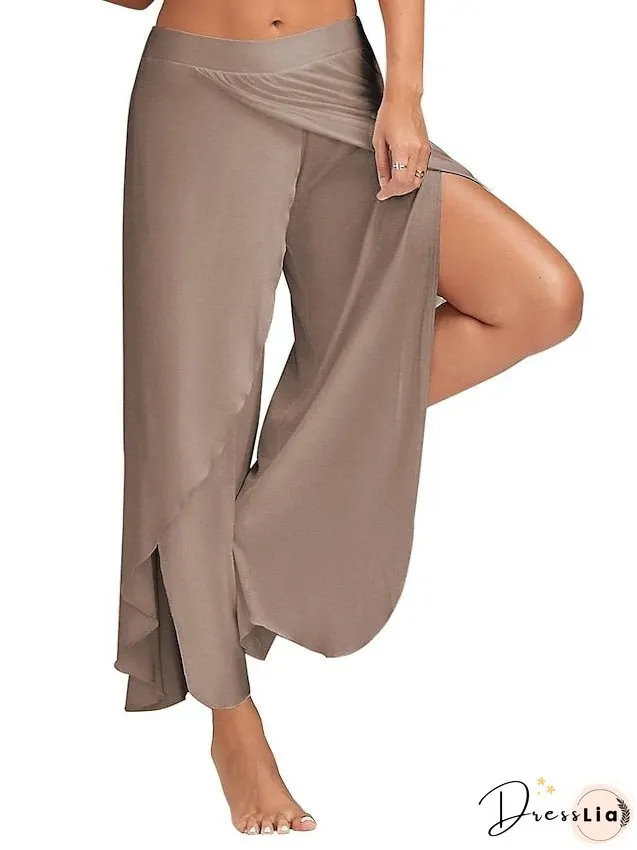 Women's Culottes Wide Leg Chinos Pants Trousers Baggy Black White Wine Mid Waist Basic Casual / Sporty Casual Daily