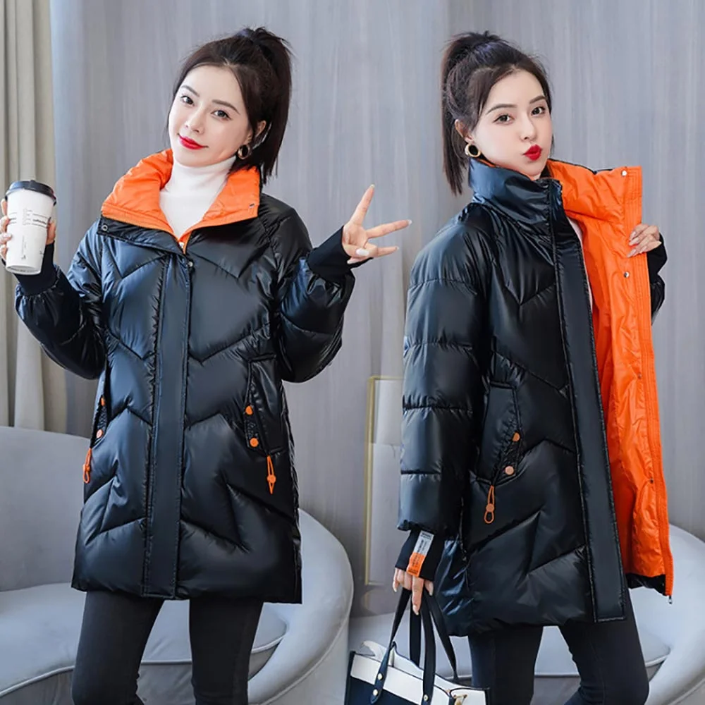 Vielleicht 2021 New Long Parkas Fashion Warm Winter Jackets For Women Casual Gloosy Parka Winter Coat Female Padded Outwear