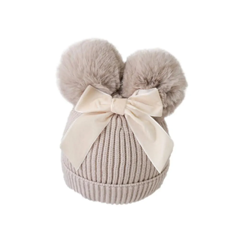 Baby Stuff Double Pompom Hat Winter Knitted Kids Baby Girl Hat Warm Thicker Children Infant Beanie Cap Bonnet Casquette Enfant