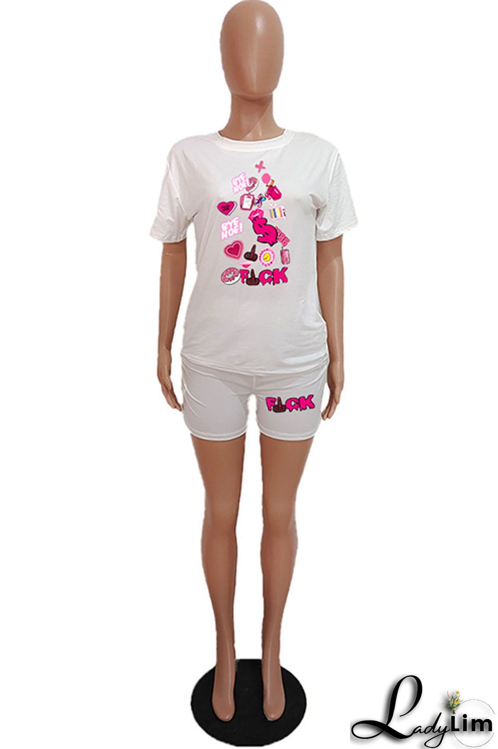 Orange Casual Print Patchwork O Neck Short Sleeve Two Pieces