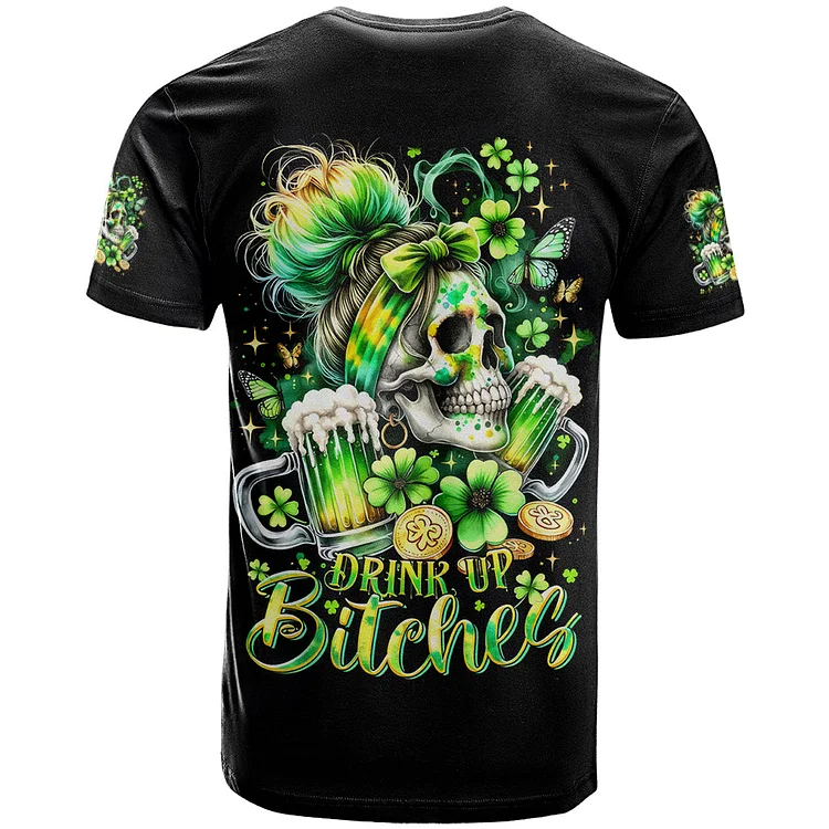 Irish Skull T-Shirt Drink Up Bitches