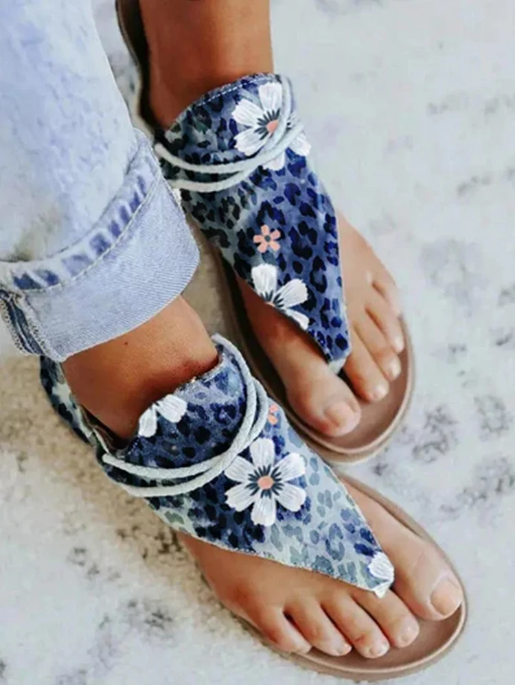 Casual Floral Breathable Lightweight Zipper Thong Sandals