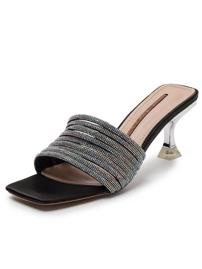Rhinestone stiletto high-heeled slippers