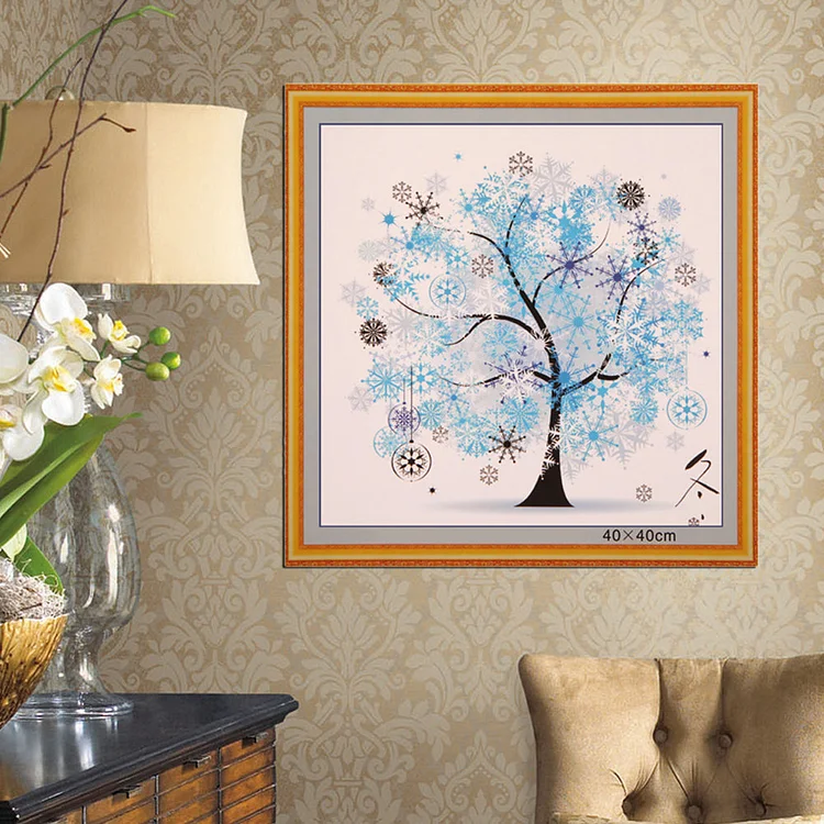 Four Season Tree 14CT Stamped Cross Stitch DIY Embroidery Canvas (Winter) fgoby