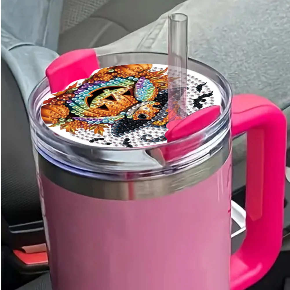 8pcs Christmas Halloween DIY Diamond Art Cup Lid Accessories Tumbler Lid Plate