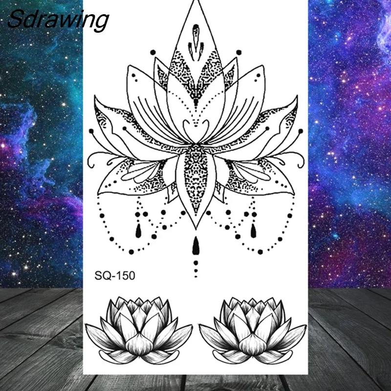 Sdrawing Mountain Temporary Tattoos For Women Adult Crown Wings Butterfly Flower Cros Henna Fake Tattoo Small Tatoo Paper