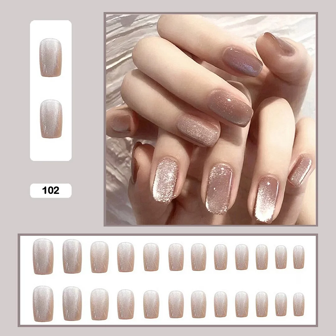 Mermaid Color Auroral Color Shell Fairy Fake Nail Art Wearable False Nails With Glue And Sticker 24pcs/box-Nail Inspo