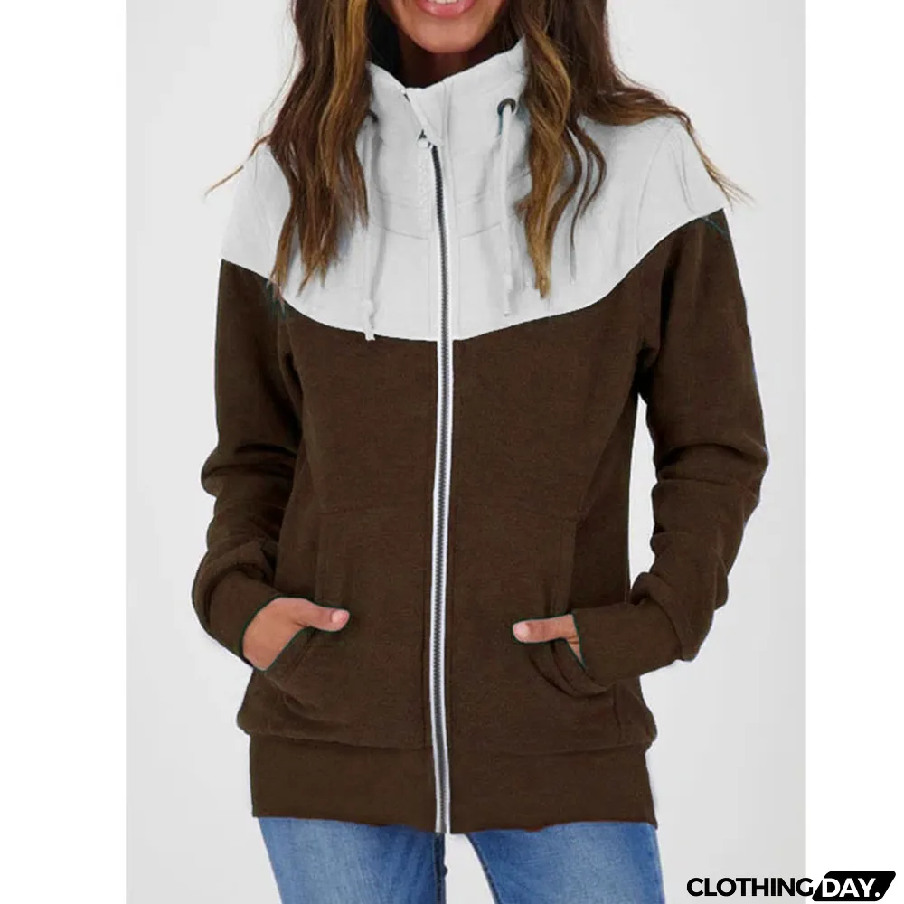 Fall Winter Women's Casual Long Sleeve Fleece Zip High Neck Sweatshirt