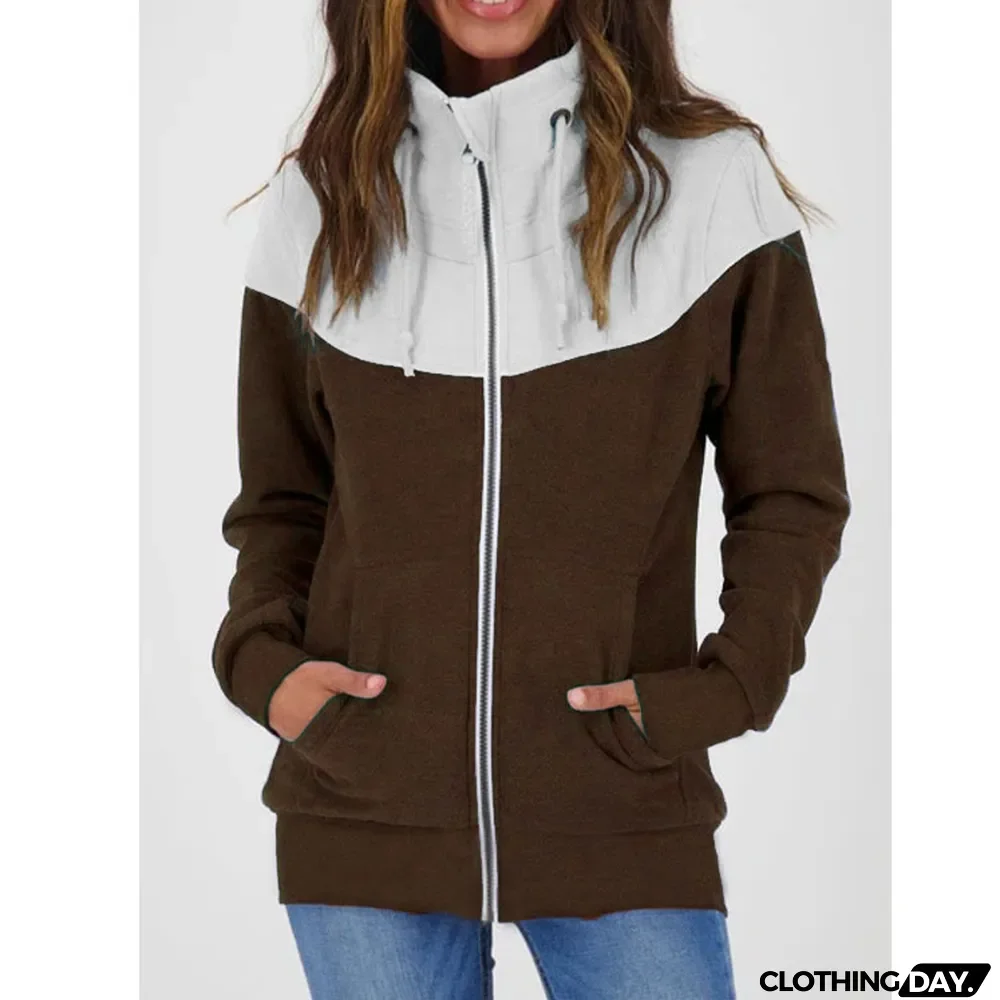 Fall Winter Women's Casual Long Sleeve Fleece Zip High Neck Sweatshirt