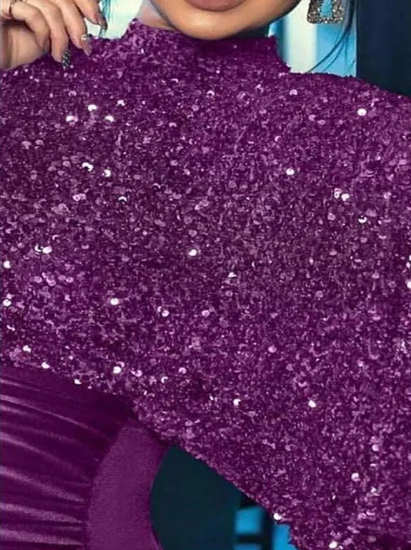 Dresses Sequin Turtleneck Shawl Slim Party Dress for Women