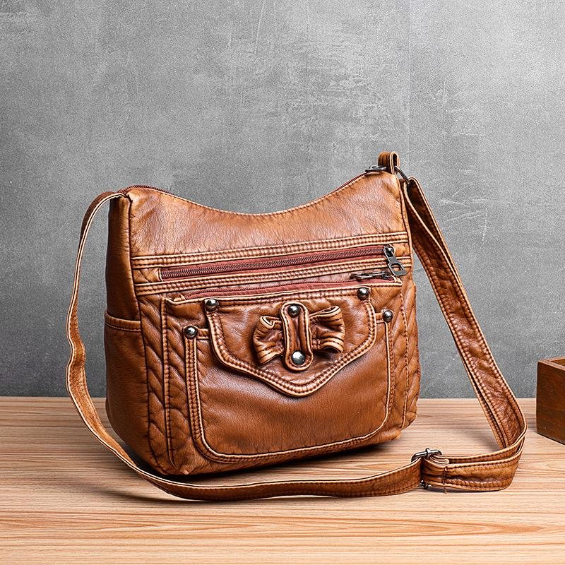 Vintage Studded Washed Leather Baggy Bag