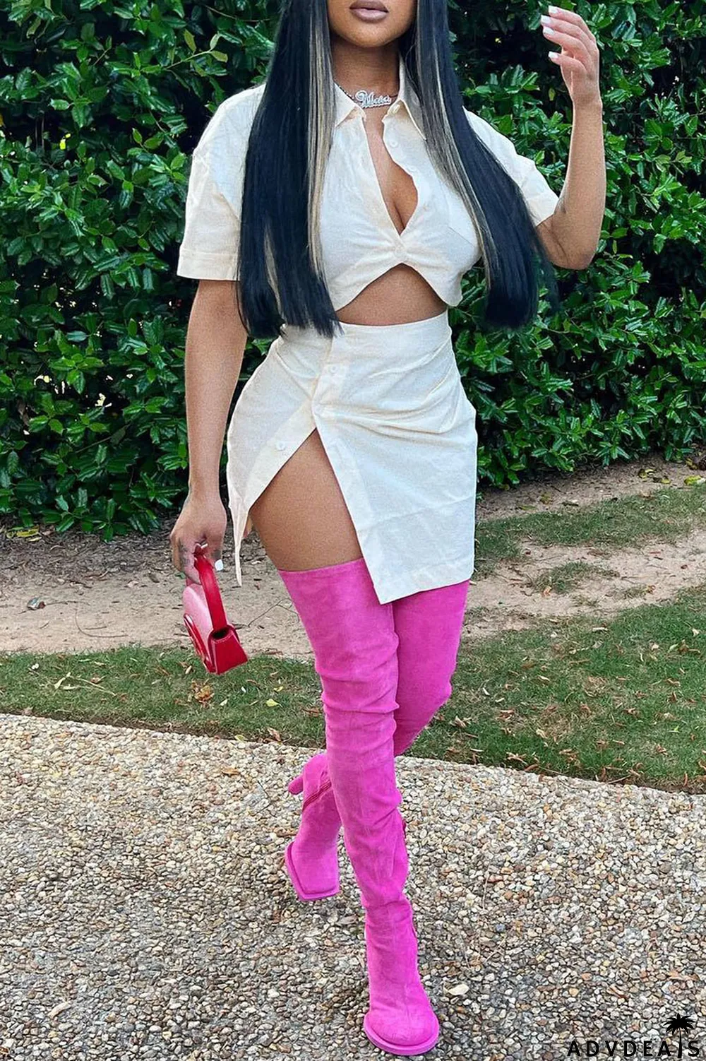 Red Fashion Casual Solid Split Joint Turndown Collar Short Sleeve Two Pieces