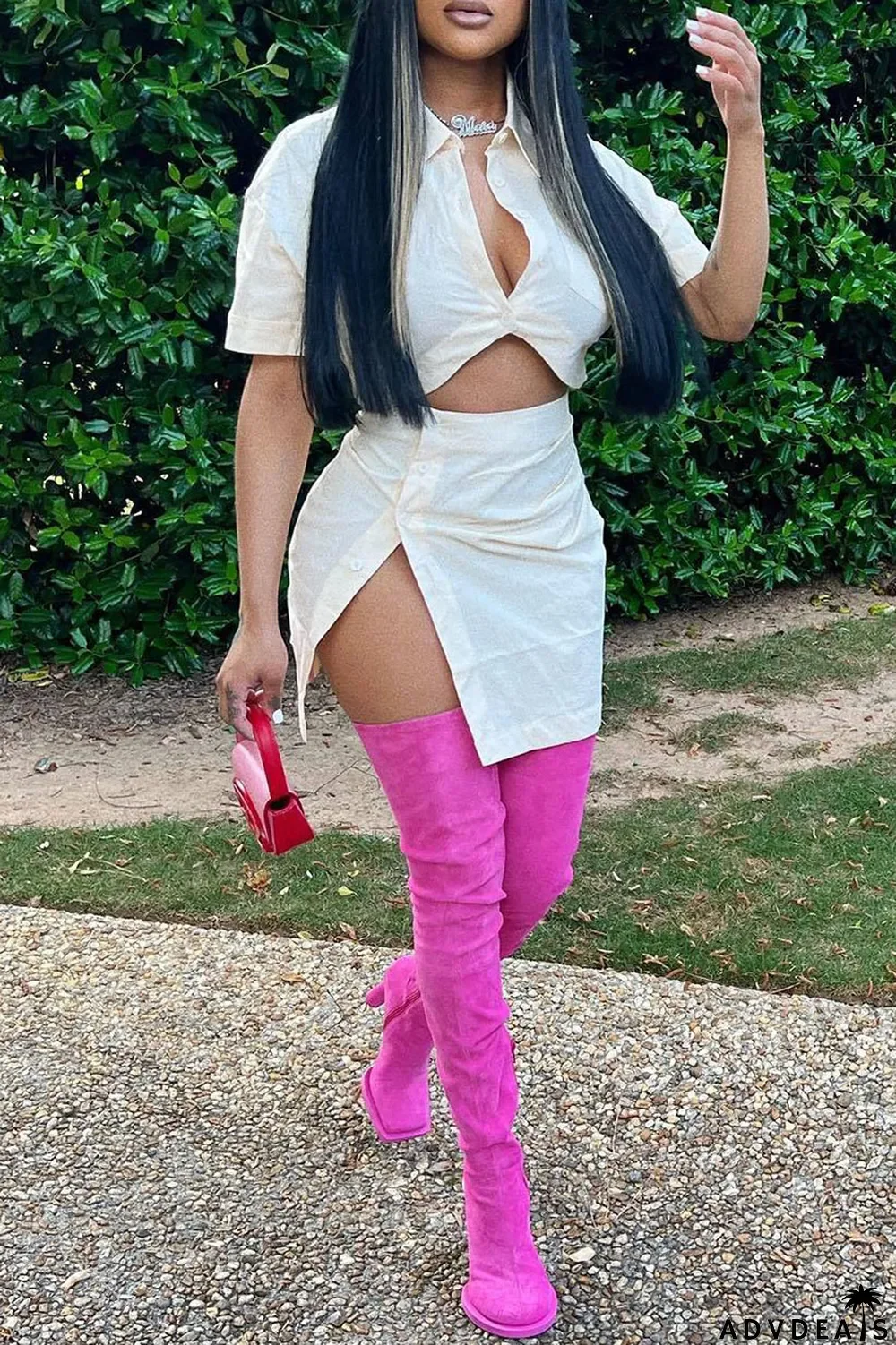 Red Fashion Casual Solid Split Joint Turndown Collar Short Sleeve Two Pieces