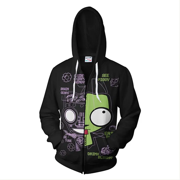 Invader ZIM Black Hoodie Coat Outfits Cosplay Costume Halloween Carnival Suit