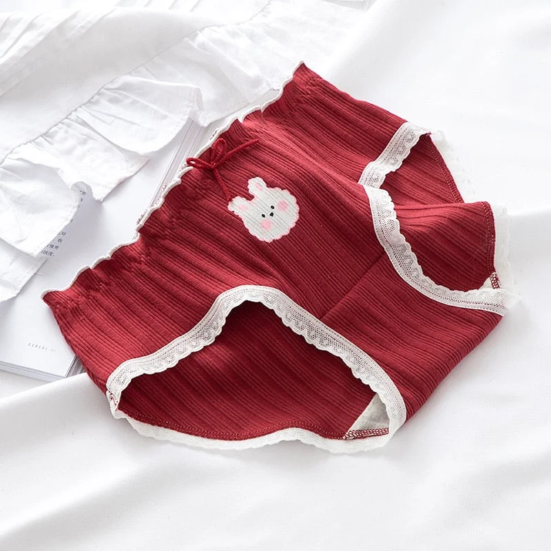 Women's Cotton Underwear Sexy Lace Panties Mid Waist Seamless Comfortable Briefs Fashion Bow Girl Underpants Female Lingerie