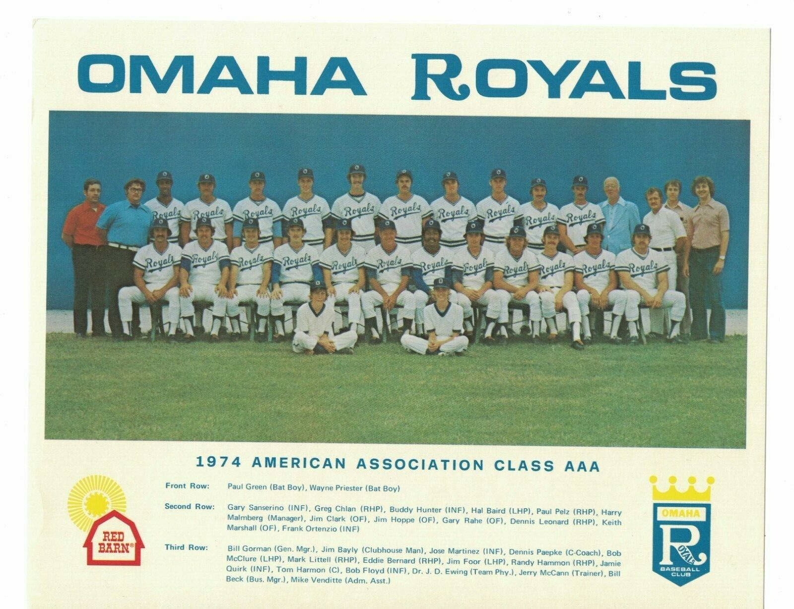 Original 1974 Omaha Royals Baseball Team Photo Poster painting Red Barn RH