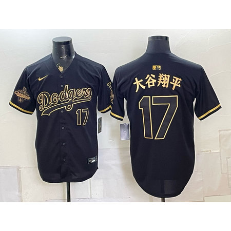 Men's Los Angeles Dodgers #17 Shohei Ohtani Black Stitched Baseball Jersey 4XIT
