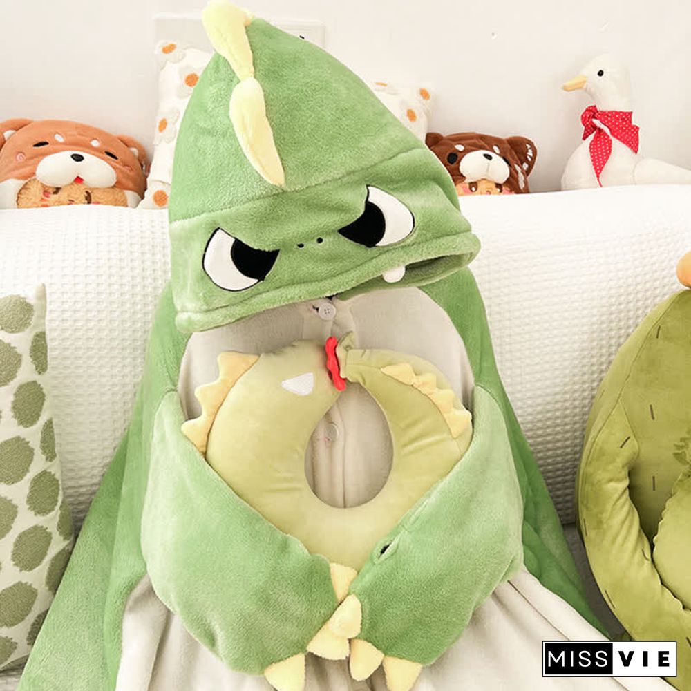 Pre-Order Cartoon Dinosaur Wearable Hooded Blanket Neck Pillow Two Pieces