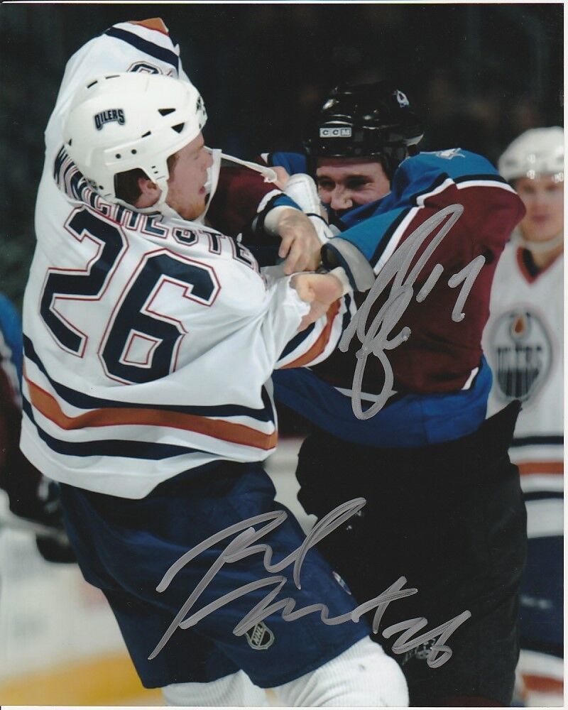 IAN LAPERRIERE & BRAD WINCHESTER SIGNED FIGHT 8x10 Photo Poster painting! AVALANCHE OILERS PROOF