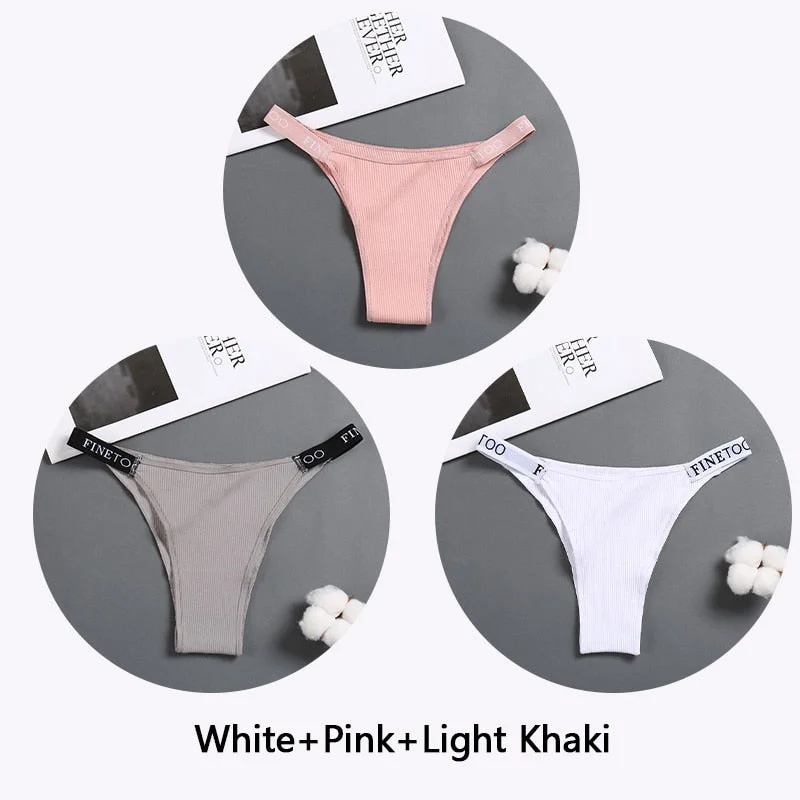 FINETOO 3Pcs/set Women Thongs Fashion Letter Cotton Panties M-XL Female Underpants Ladies Sexy Underwear Women Bikini Panty New