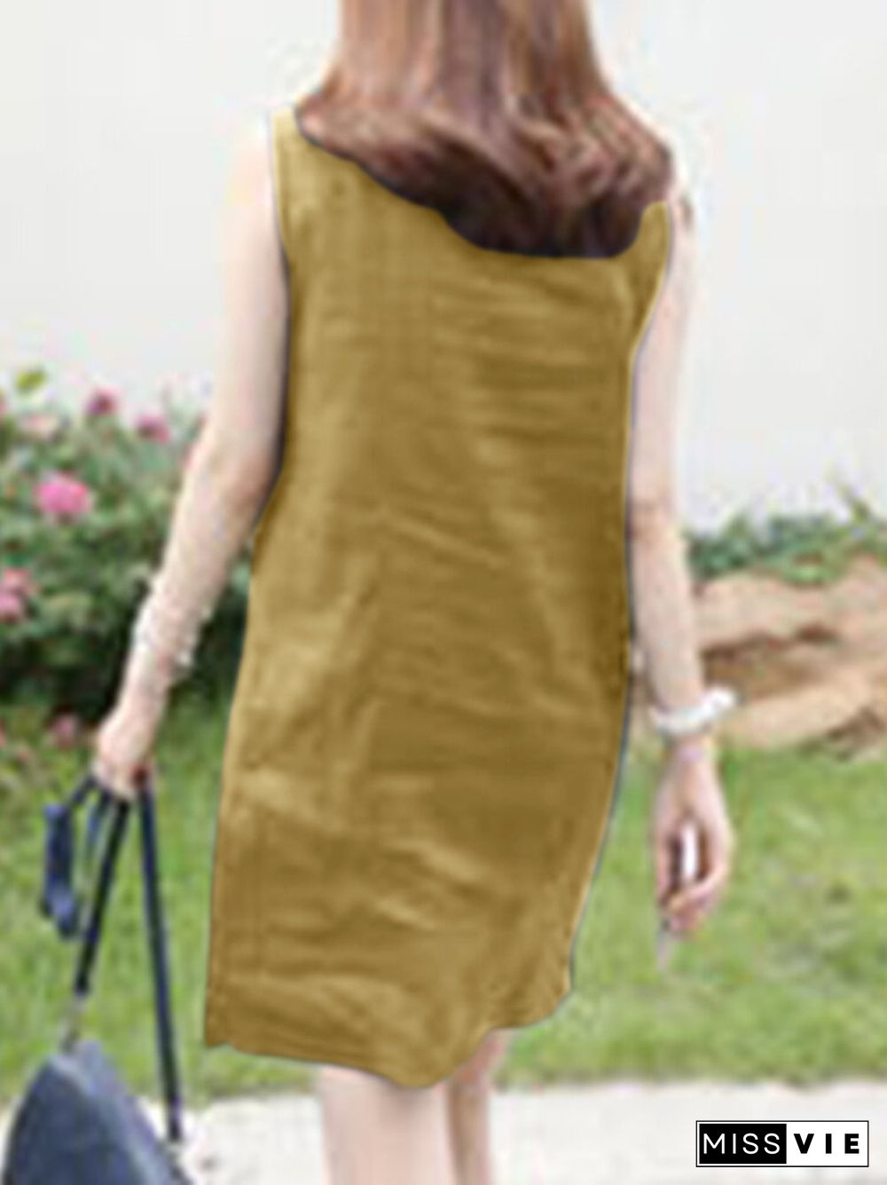 Solid Sleeveless Button Front Lapel Dress For Women