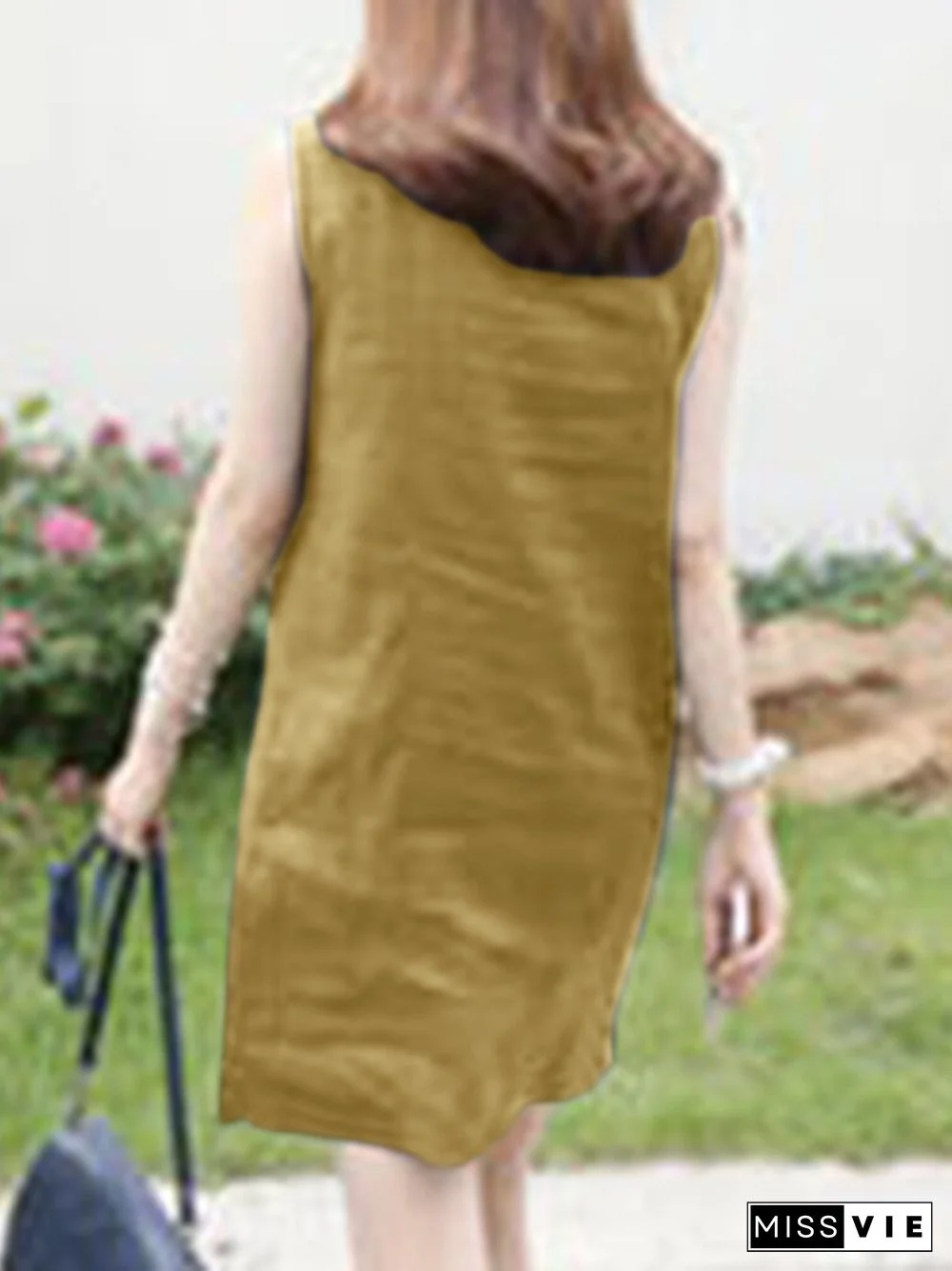 Solid Sleeveless Button Front Lapel Dress For Women