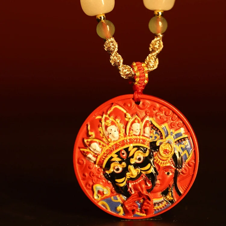 Thangka Buddha Zakiram Goddess of Wealth Painted Cinnabar Blessing Necklace