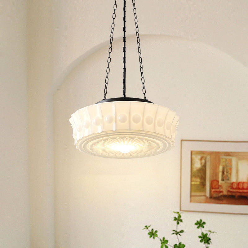 Traditional Vintage Cylinder Iron Glass 1-Light Pendant Light For Bedroom