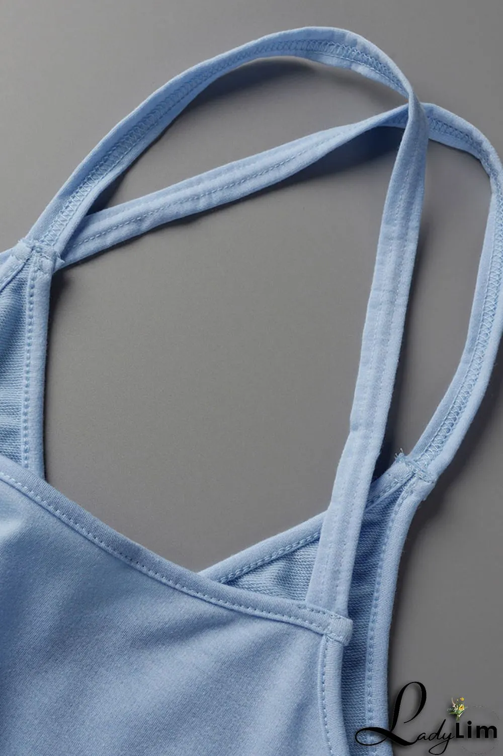 Dark Blue Casual Solid Split Joint Spaghetti Strap Sleeveless Two Pieces