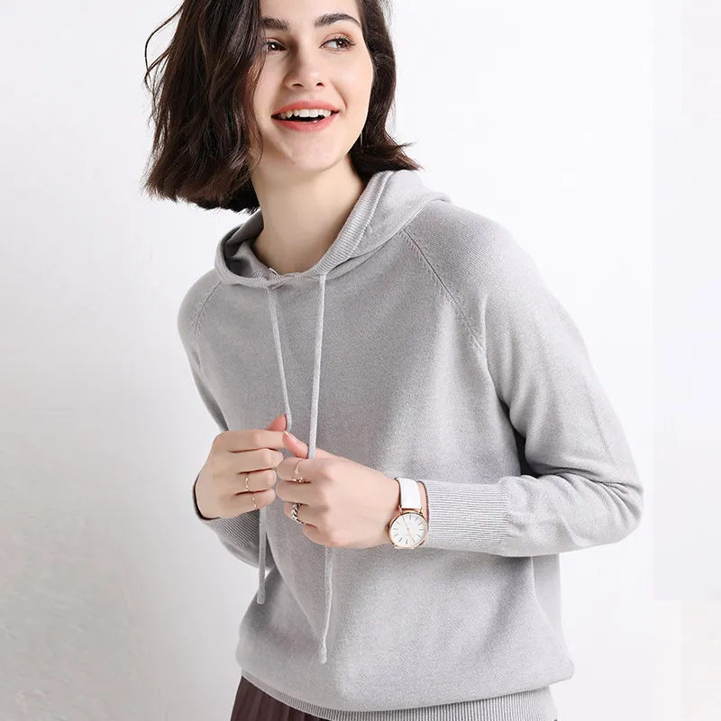 Churchf Churchf New Long-Sleeved Hoodie Sweater Women's Pullover Hoodie Loose Casual Short Top Hoodie Bottom Sweater