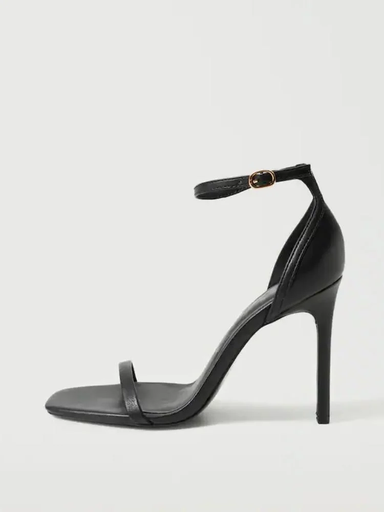 Elegant Ankle Bracelet Square-Toe Buckle Stiletto-Heeled Sandals