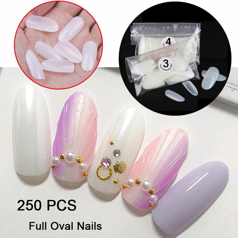 250 PCS Same Size Fake Nails Oval Shape False Nail Tips For Drawing Nail Design Acrylic Full Nails Art Size 0 1 2 3 4 Available-Nail Inspo