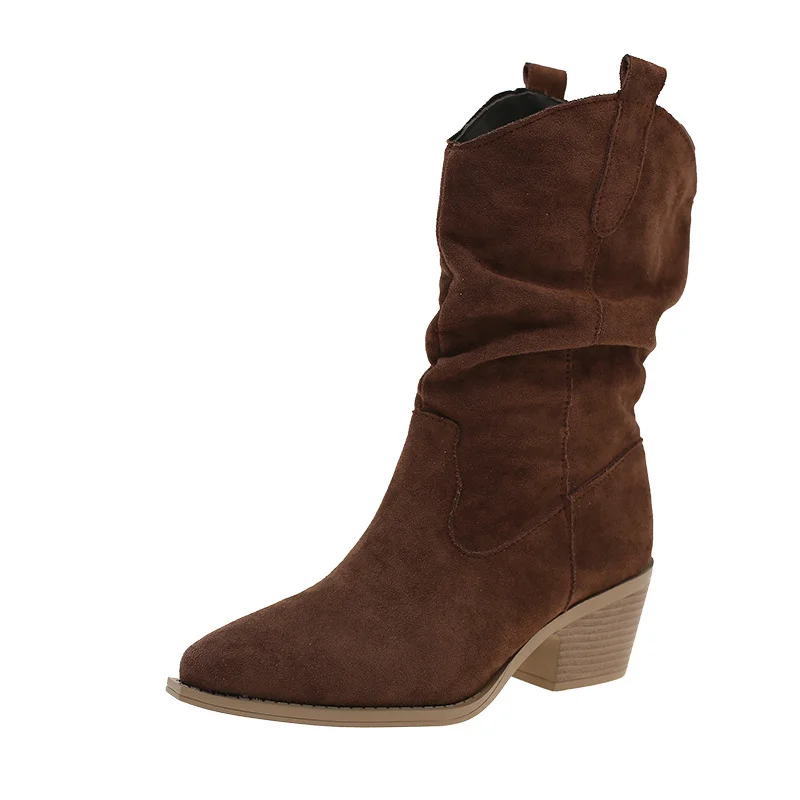 Yyvonne Autumn And Winter Fashion Boots Coarse And Retro Lazy Wind Chivalrous Languid Boots Piles Of Boots Meirad Pointed Women's Shoes