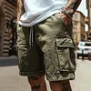 Men's Vintage Surf Army Green Wash Cargo Shorts Summer Casual Wear With Pockets And Drawstring by Inlyline