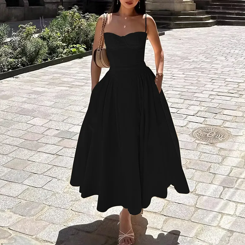 Brownm Brownm Women's French Elegant Retro Style Dopamine In A Sling Winter Dress Women