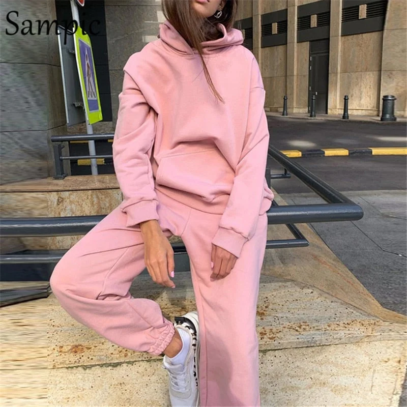 Sampic Casual Winter Women Tracksuit Sweatshirt Set Sport Pullovers Oversized Hoodies Shirt Tops And Pants Two Piece Set Outfits