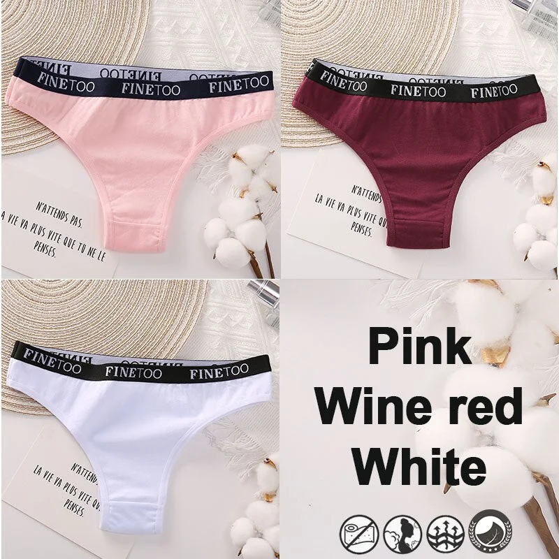 3PCS/Set Brazilian Panties Cotton Women's Underwear Sexy Lingerie Female Underpants Briefs Thong Girl Solid Color Finetoo Pantys